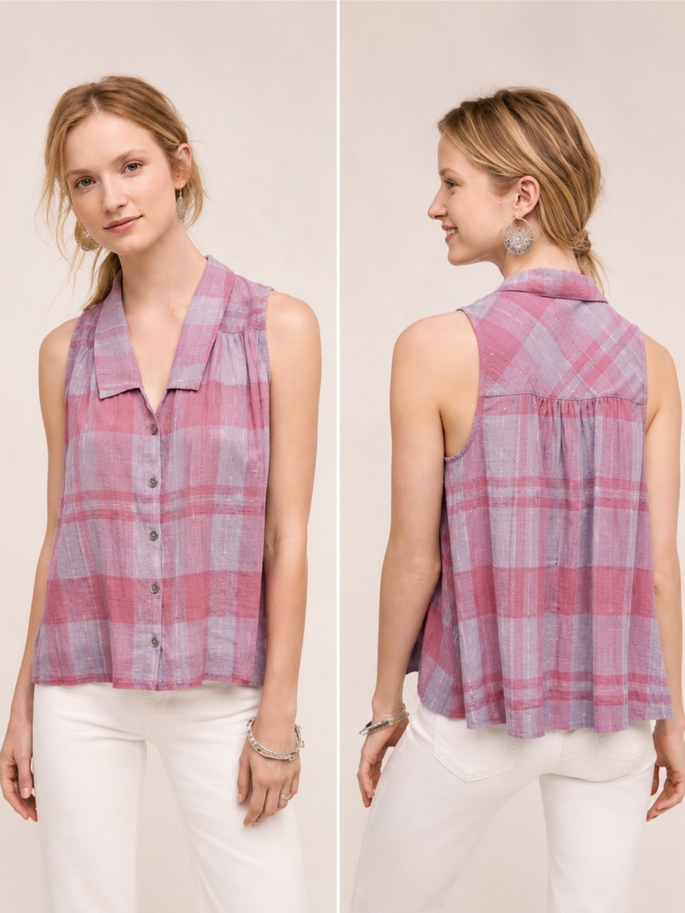 Anthropologie Holding horses sleeveless plaid button up blouse